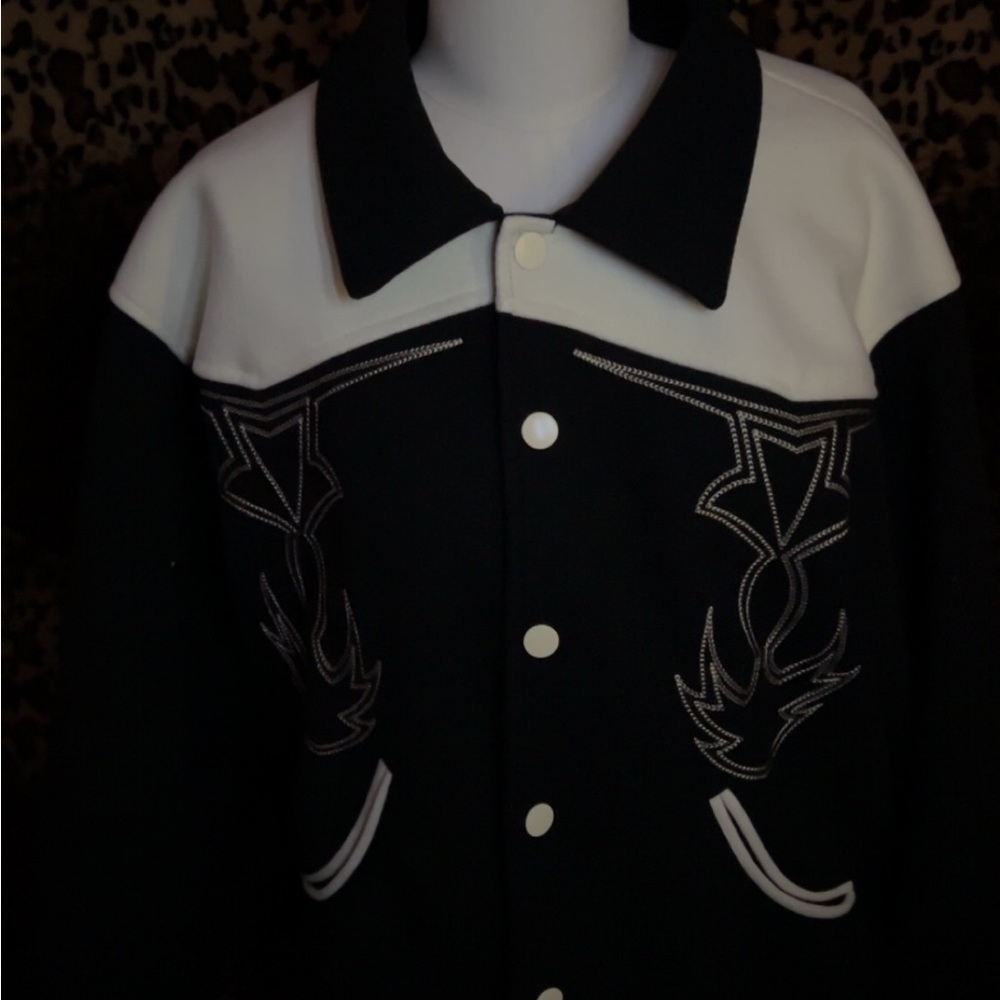 Forever 21 Black and White Bomber Jacket with Embroidered Details